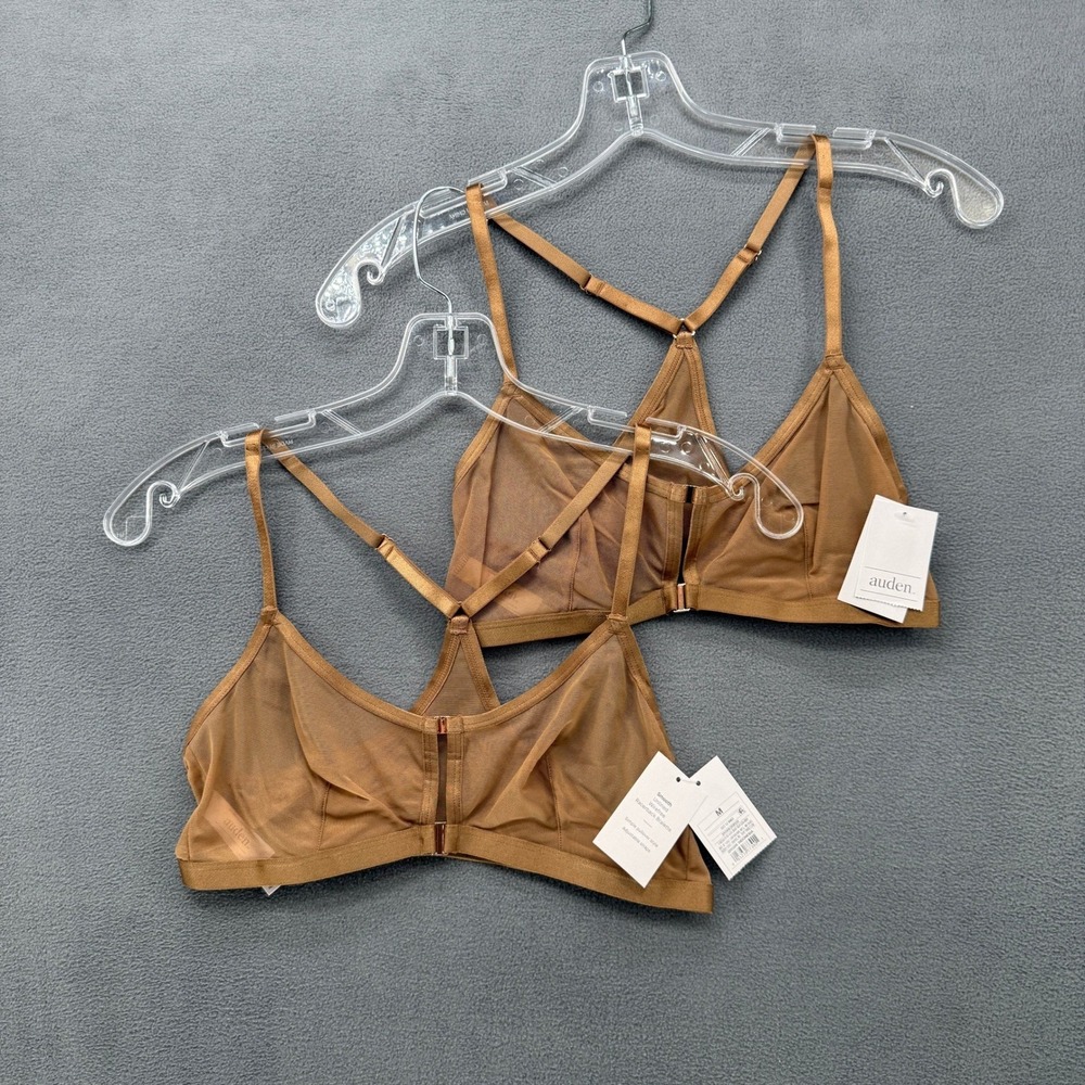 Set of 2 Auden Brown Mesh Unlined Racerback Bralettes Smooth Wirefree Size M
